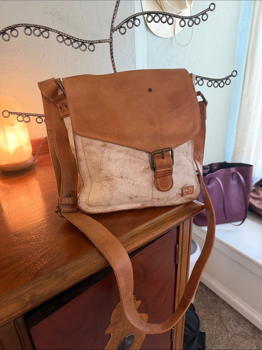 Bed Stu Tan and Cream Leather Crossbody Bag